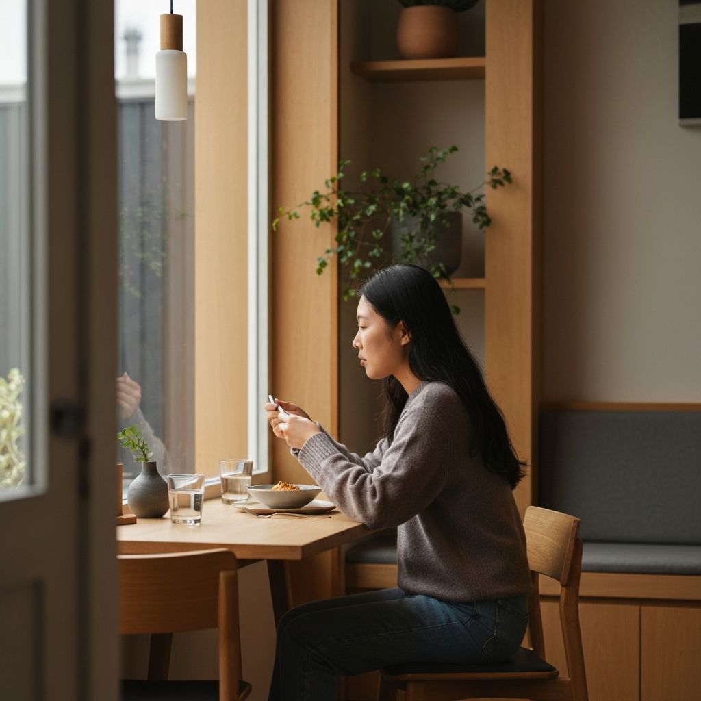 Person enjoying a peaceful meal by a window